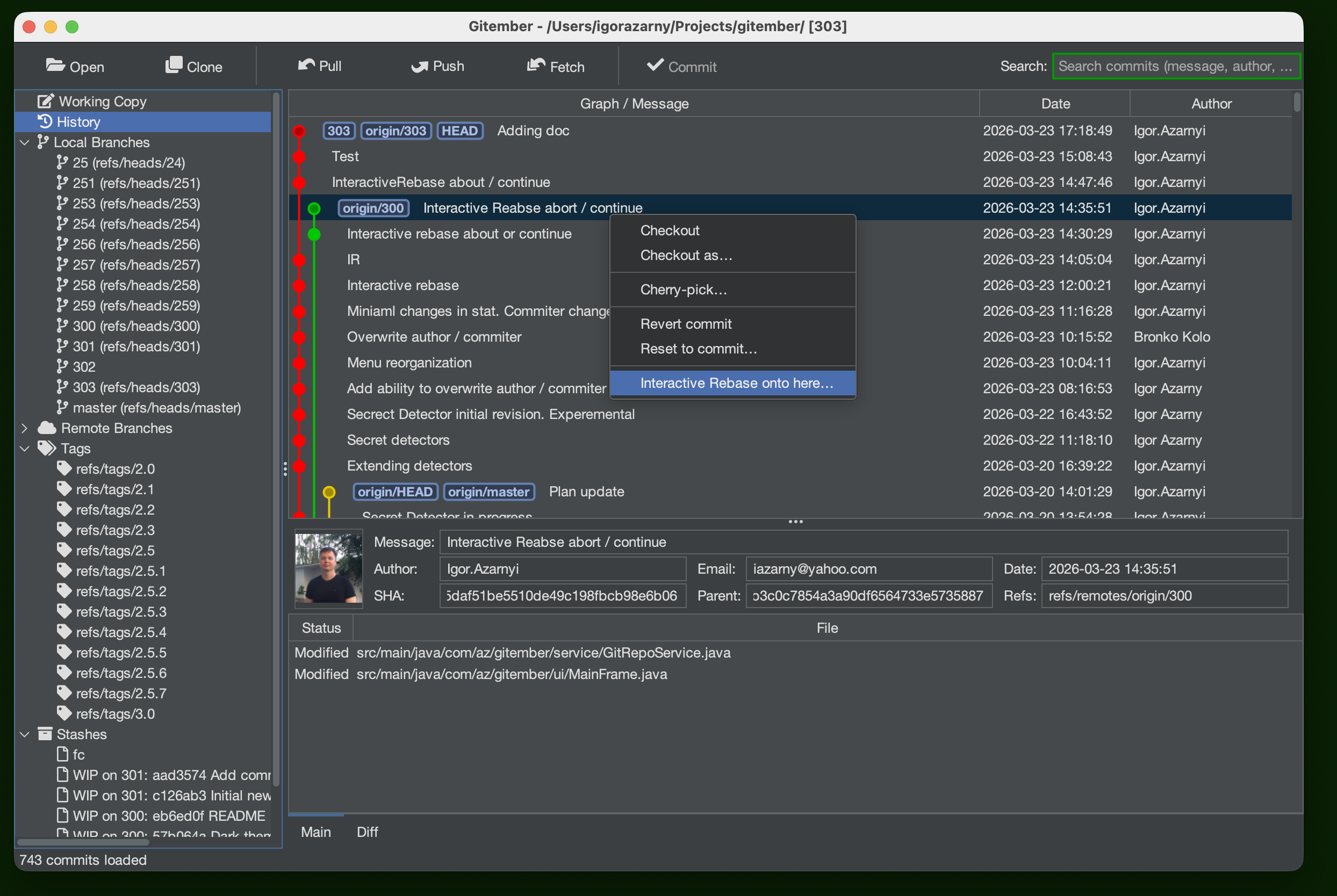Interactive rebase context menu in History view