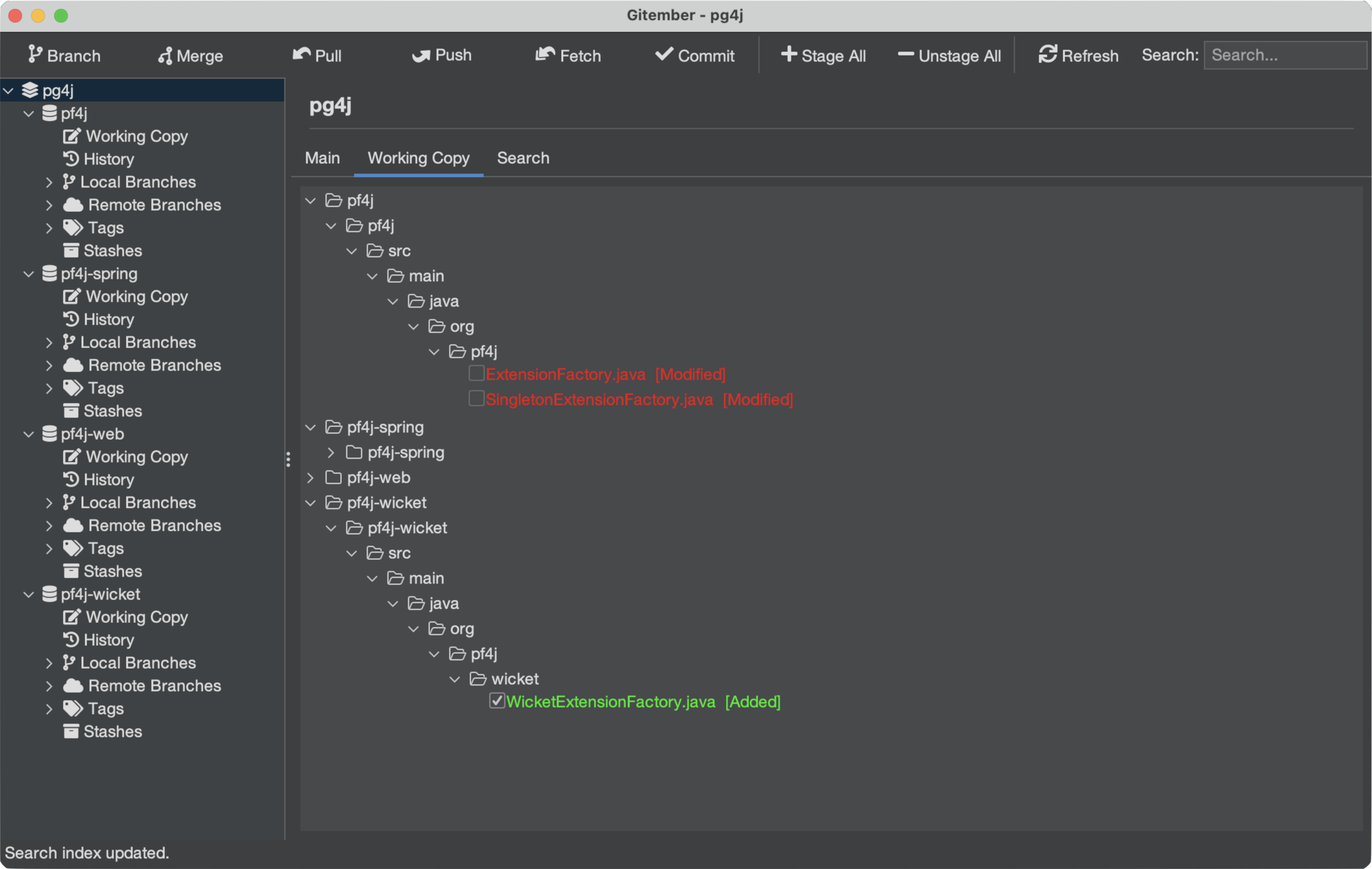 Combined working copy: changed files of every repository in one tree