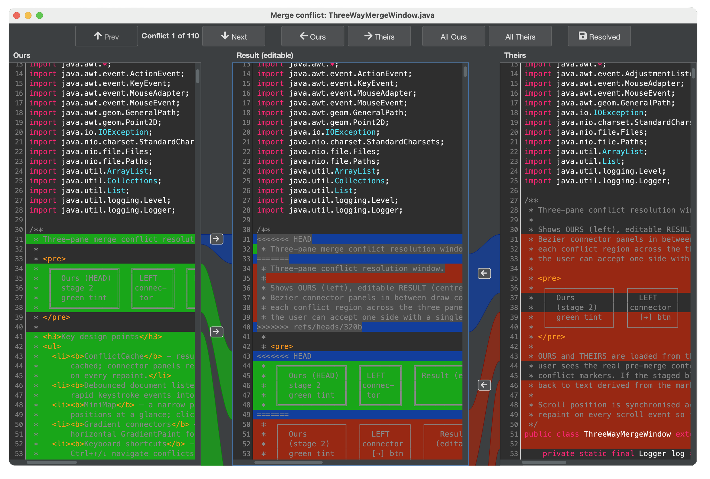 Three-way merge editor